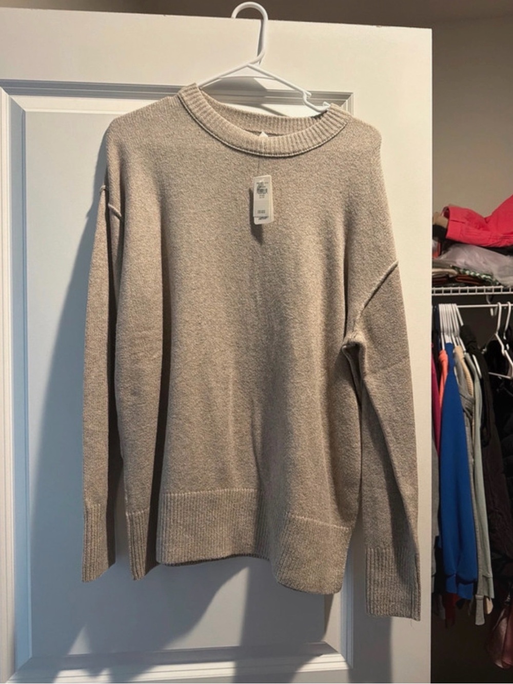 aerie Cozy Crewneck Sweater in Light Beige